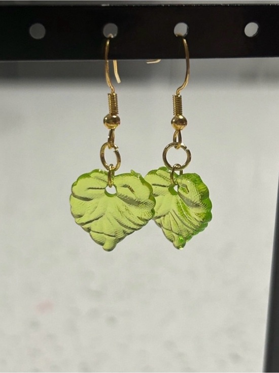Jewelry - Gold Hook Green Leaf Dangle Earrings